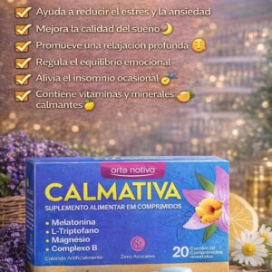 CALMATIVA  Con Melatonina + L-Triptófano + Magnesio + Complejo B 20 comprimidos